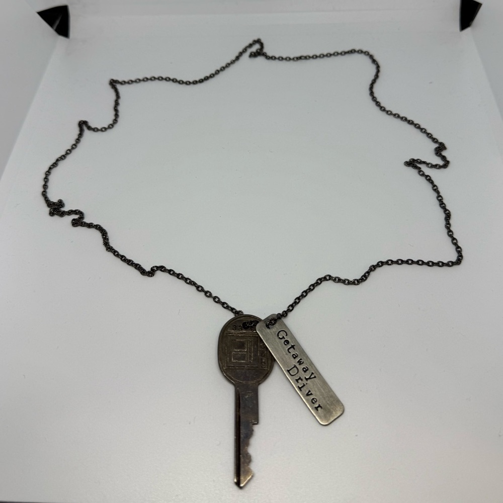 Handmade Vintage Key Necklace “Get Away Driver” Long Chain